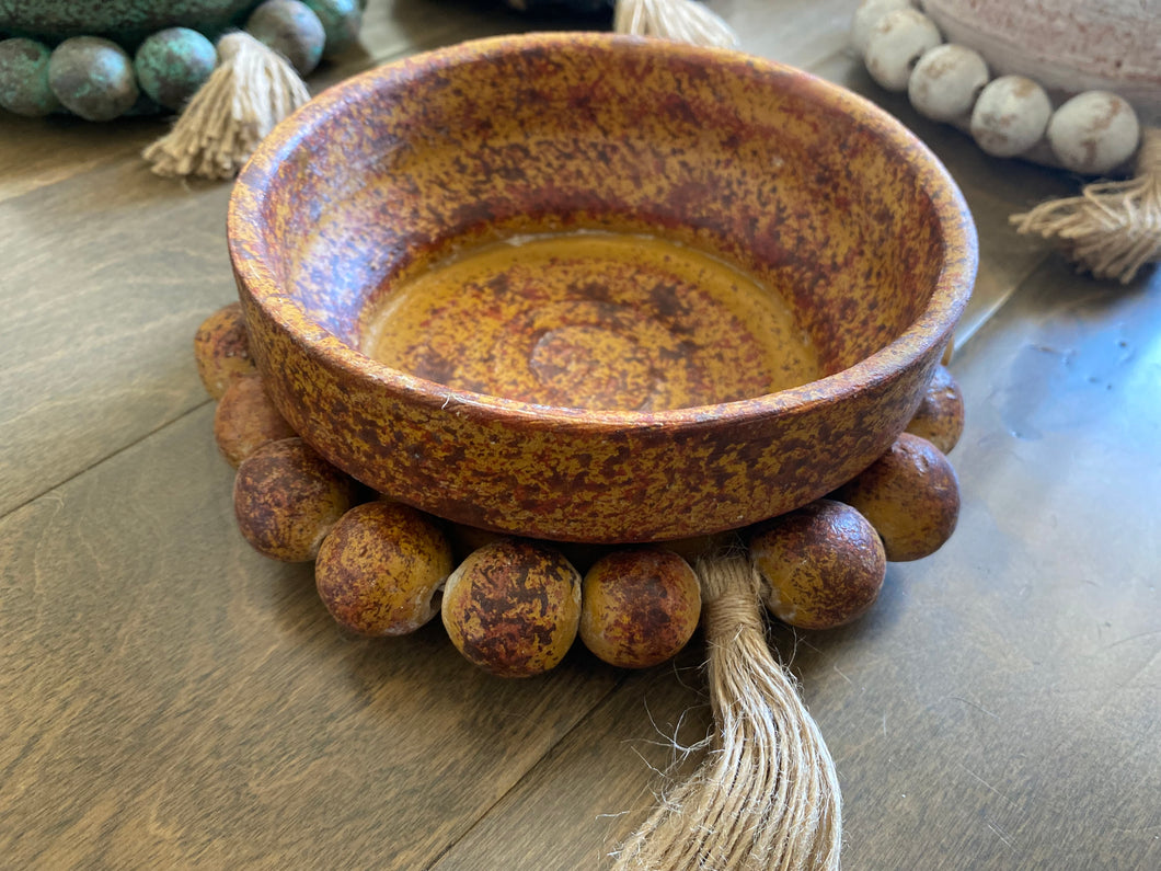Rustic Beaded Clay Bowl Candle